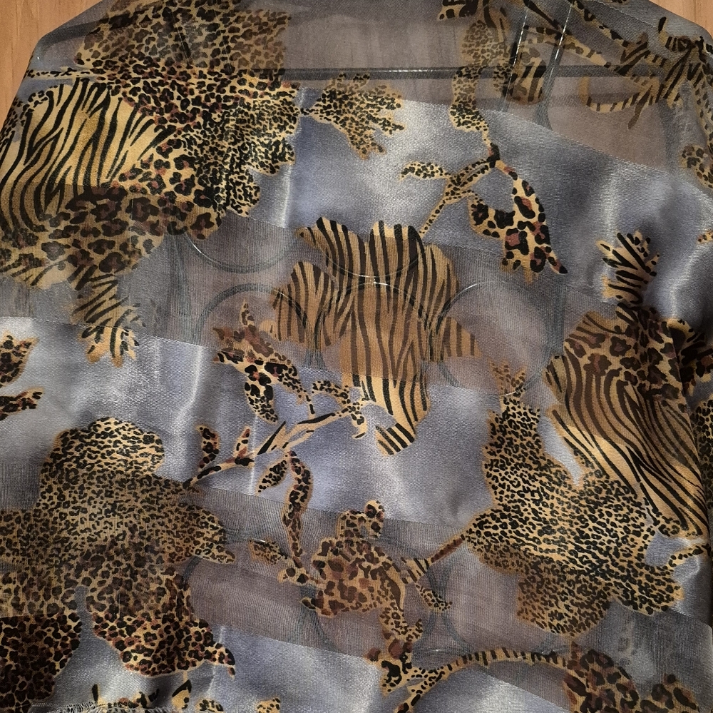 Animal Print Sheer Scarf - Grey, Brown, Tan
